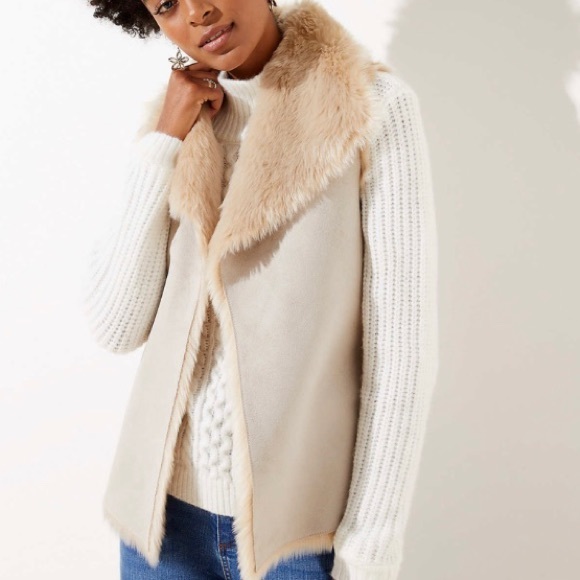 LOFT Jackets & Blazers - Loft Beige Faux Fur Reversible Vest